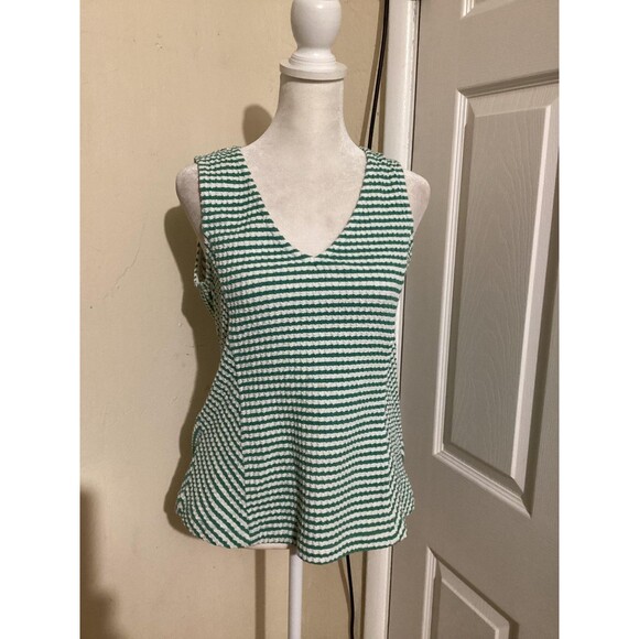Maeve by Anthropologie Tank Top Womens Small Green White Striped Textured Knit - Picture 1 of 6